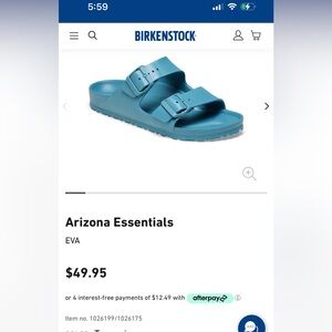 Birkenstock Arizona EVA, turquoise , great condition, size 38, size 8